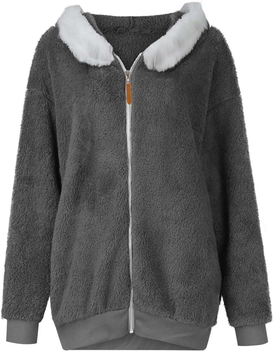 Fall Jackets For Women 2024 Casual Solid Color Loose Plush Zippered Hooded Jacket With Pockets