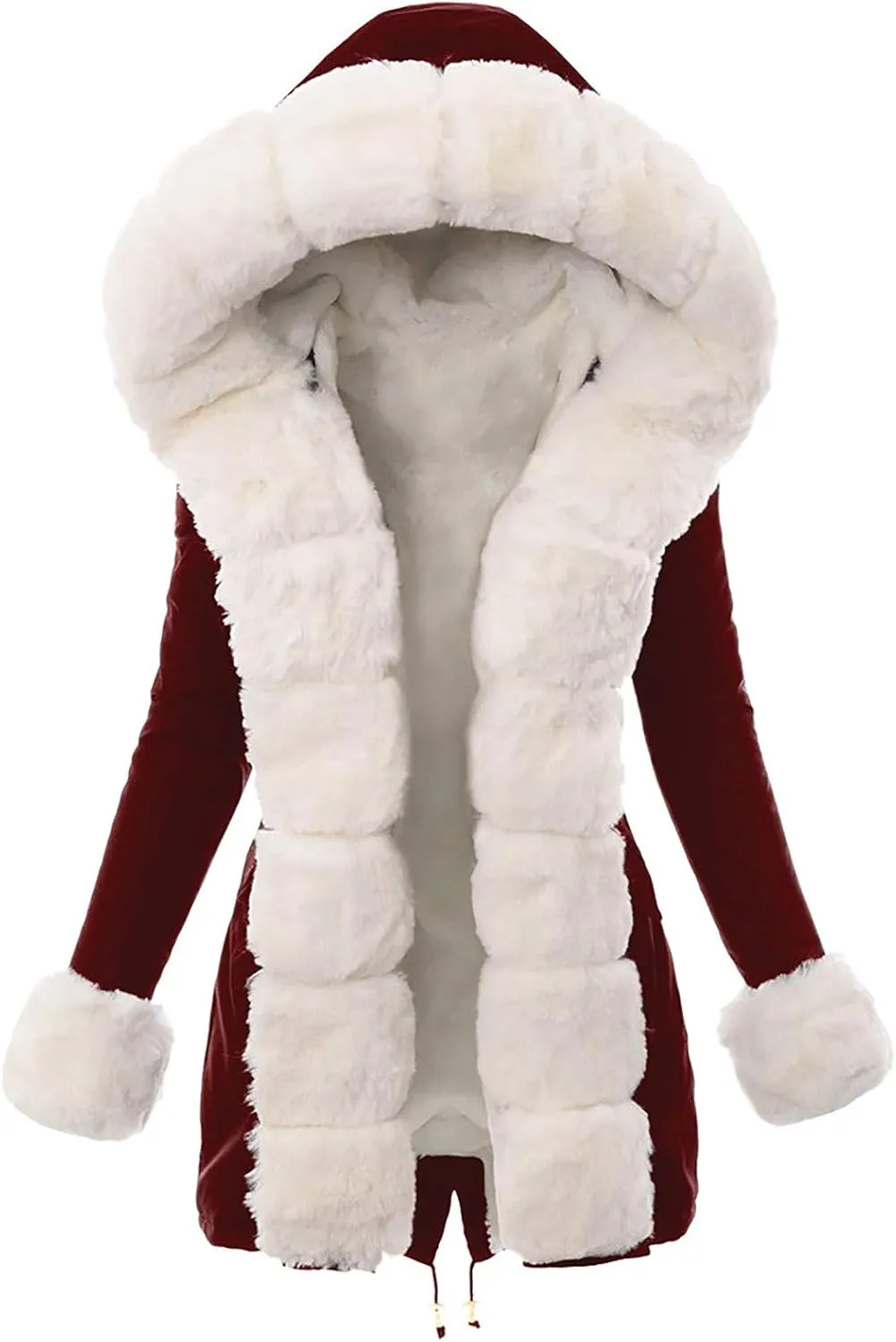 Fashion Furry Winter Coats for Women 2025 Faux Fur Neck Hooded Jacket Down Warm Coat Windbreaker Overcoat