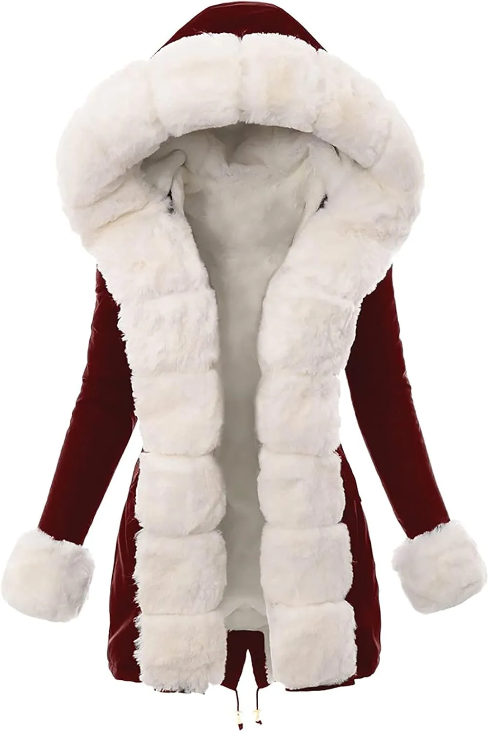 Fashion Furry Winter Coats for Women 2025 Faux Fur Neck Hooded Jacket Down Warm Coat Windbreaker Overcoat