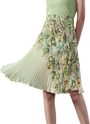 Femiserah Women's Floral Printed Chiffon Elastic Waist A Line Pleated Ruffle Midi Skirt