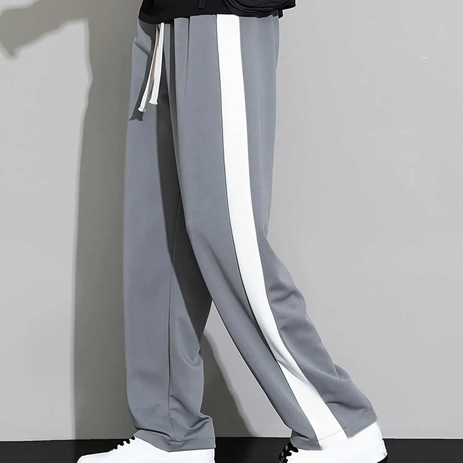 Finelylove Mens Pants Silk Casual Pants Ealstic Waist Drawstring Lounge Pants Wide Leg Baggy Pants Color Block Trousers