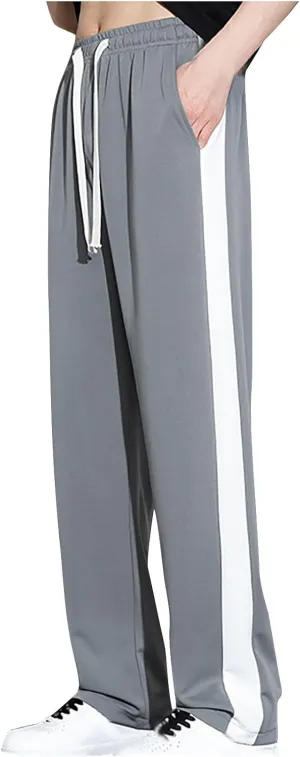 Finelylove Mens Pants Silk Casual Pants Ealstic Waist Drawstring Lounge Pants Wide Leg Baggy Pants Color Block Trousers