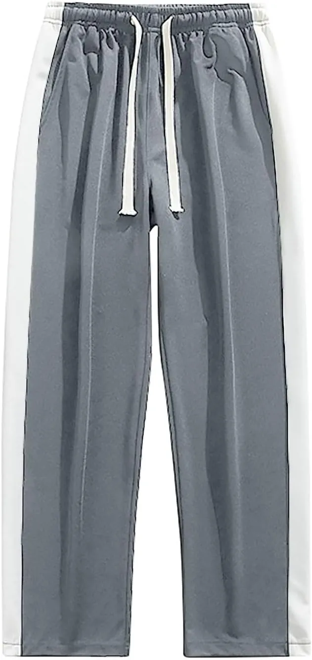 Finelylove Mens Pants Silk Casual Pants Ealstic Waist Drawstring Lounge Pants Wide Leg Baggy Pants Color Block Trousers