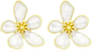 Flower Stud Earrings Cute Shiny Flower Dangle Drop Earrings Trendy Fashion Gold Metal Statement Earrings Sweet Chunky Floral Earrings for Women Holiday Wedding Birthday Jewelry Gift
