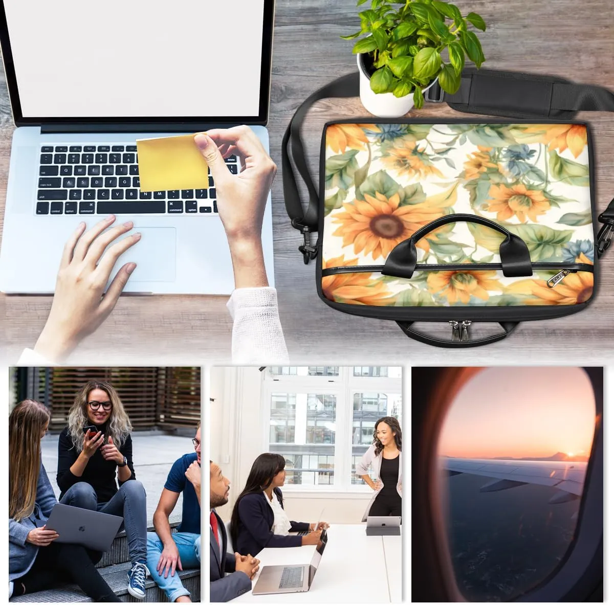 Flower Sunflower Laptop Shoulder Bag for Tablet Computer Notebook Sleeve Messenger Carrying Case Briefcase Tote
