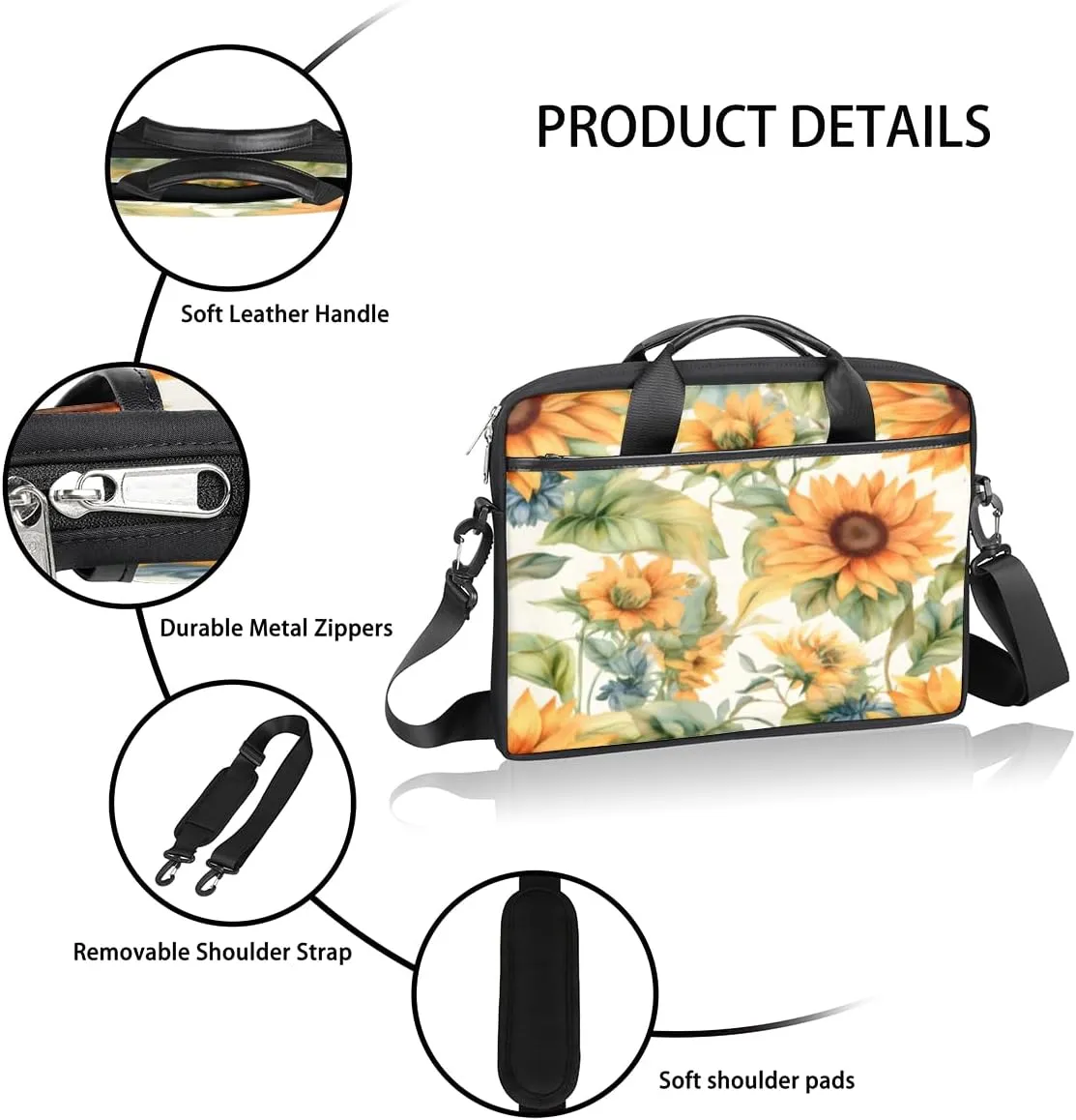 Flower Sunflower Laptop Shoulder Bag for Tablet Computer Notebook Sleeve Messenger Carrying Case Briefcase Tote