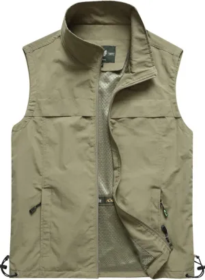 Flygo Men's Casual Lightweight Outdoor Work Safari Fishing Travel Photo Vest Multi Pockets