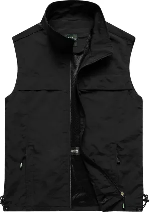 Flygo Men's Casual Lightweight Outdoor Work Safari Fishing Travel Photo Vest Multi Pockets