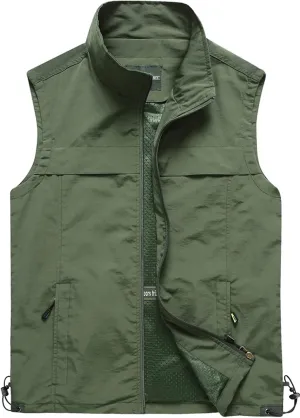 Flygo Men's Casual Lightweight Outdoor Work Safari Fishing Travel Photo Vest Multi Pockets