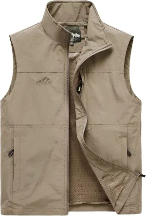 Flygo Men's Casual Lightweight Outdoor Work Safari Fishing Travel Photo Vest Multi Pockets