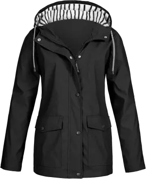 FONMA Rain Coats for Women Plus Size Waterproof Hoodie Jacket Windproof Windbreaker Lightweight Raincoat Drawstring Pockets