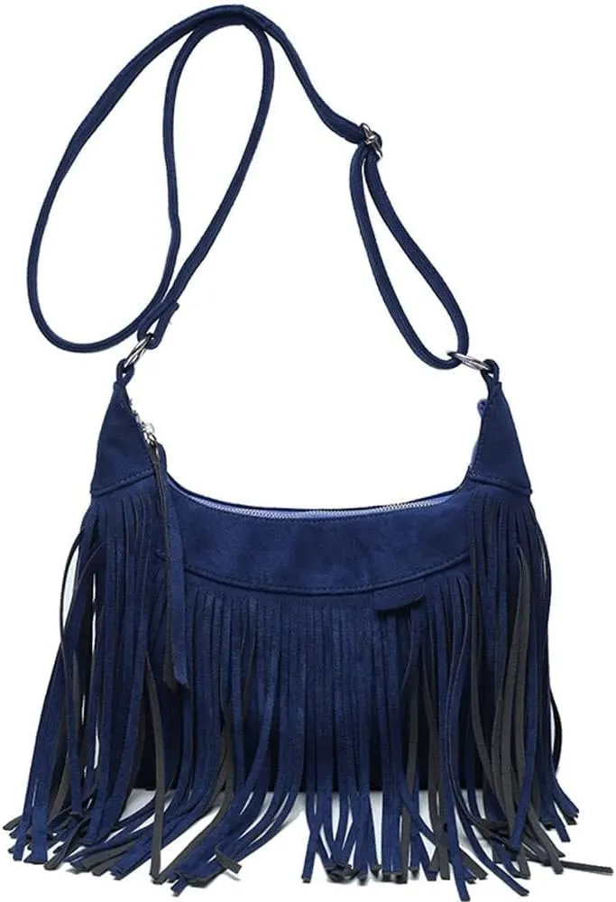 Fringe Handbags for Women Vintage Suede Hobo Purse Shoulder Crossbody Bohemian Messenger Bags Zip Satchel