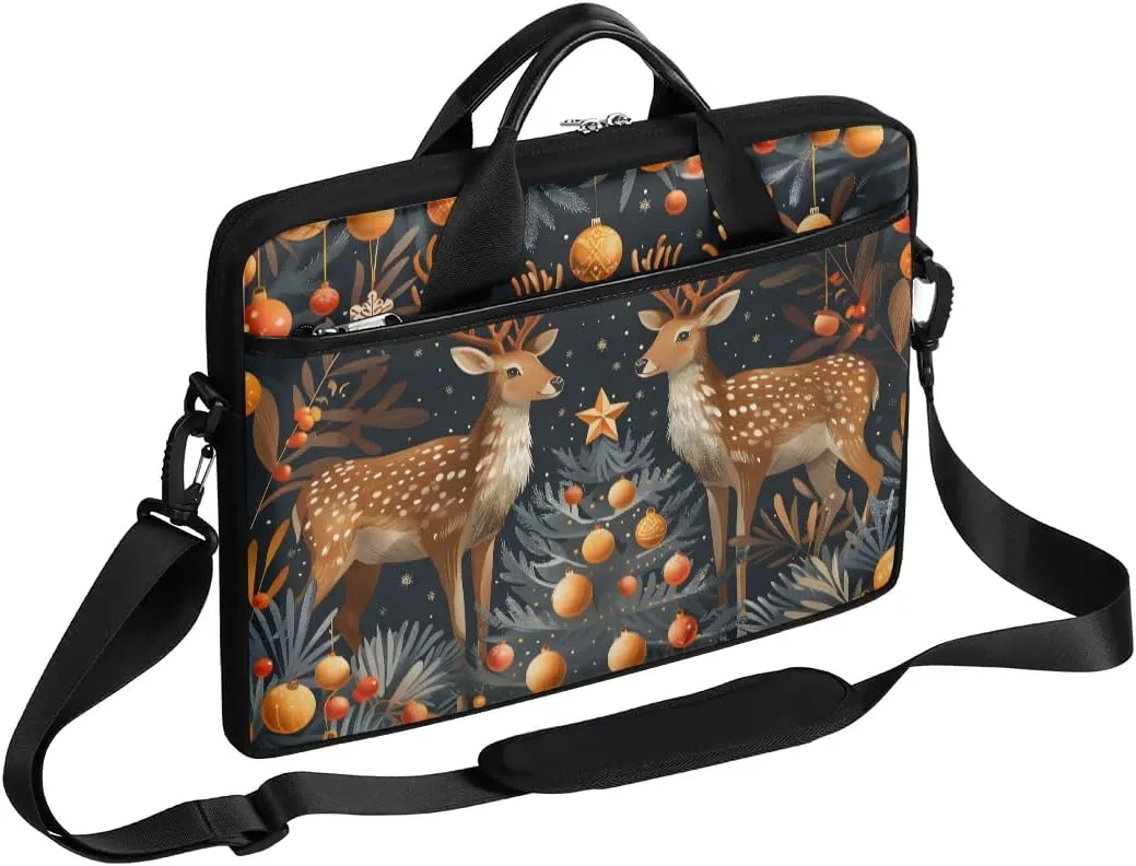 Fun Christmas Reindeer Laptop Shoulder Bag Tablet Computer Notebook Sleeve Messenger Bags Carrying Case with Strap Briefcase Tote for 14 15 in Laptops