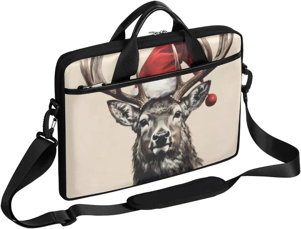 Fun Christmas Reindeer Theme Laptop Shoulder Bag Tablet Computer Notebook Sleeve Messenger Bags Carrying Case with Strap Briefcase Tote for 14 15 in Laptops