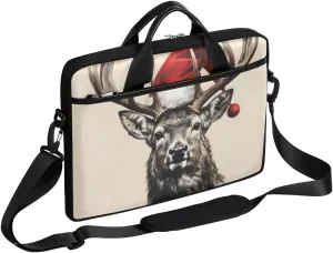 Fun Christmas Reindeer Theme Laptop Shoulder Bag Tablet Computer Notebook Sleeve Messenger Bags Carrying Case with Strap Briefcase Tote for 14 15 in Laptops