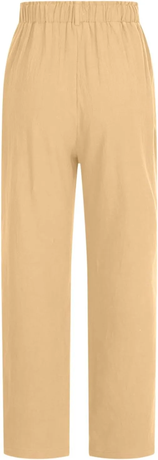 FZYLQY Casual Linen Pants Women, Womens Linen Trousers Lightweight Pants with Pockets Comfy Summer Pants Cotton Linen Pants