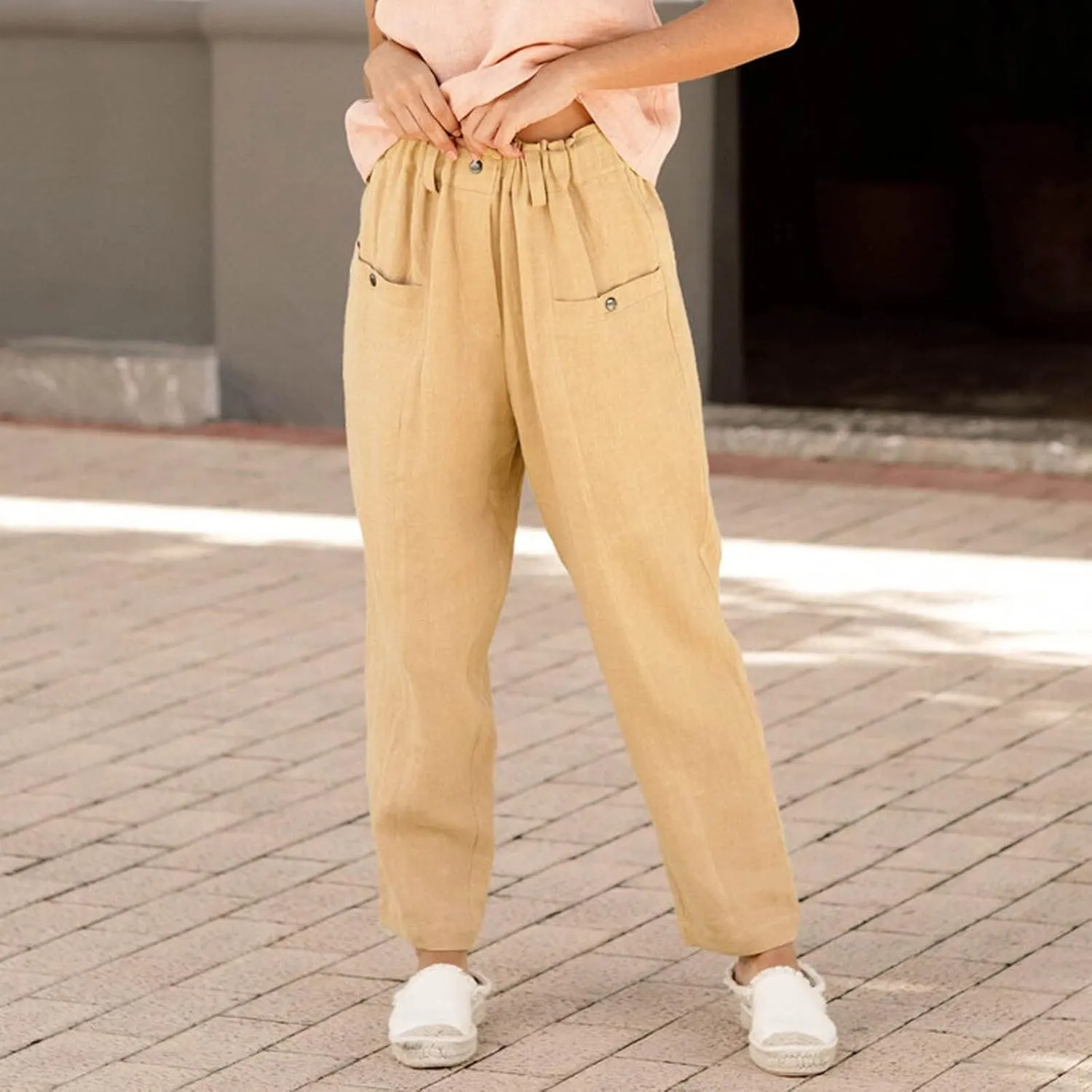 FZYLQY Casual Linen Pants Women, Womens Linen Trousers Lightweight Pants with Pockets Comfy Summer Pants Cotton Linen Pants