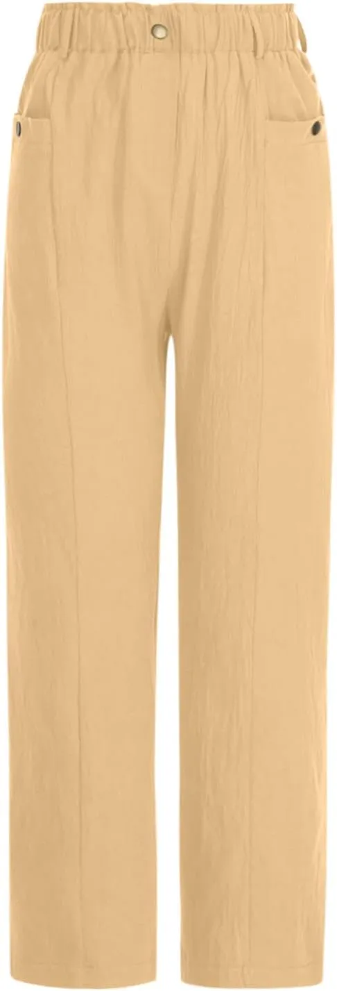 FZYLQY Casual Linen Pants Women, Womens Linen Trousers Lightweight Pants with Pockets Comfy Summer Pants Cotton Linen Pants
