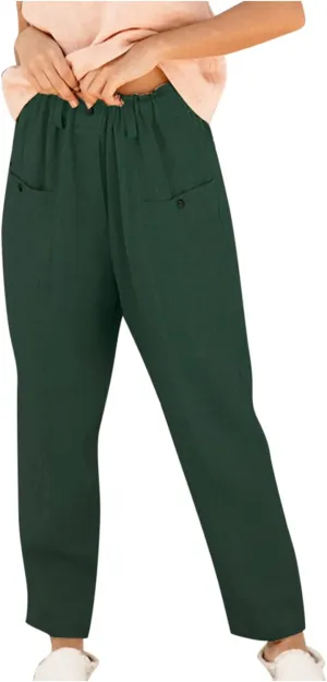 FZYLQY Casual Linen Pants Women, Womens Linen Trousers Lightweight Pants with Pockets Comfy Summer Pants Cotton Linen Pants