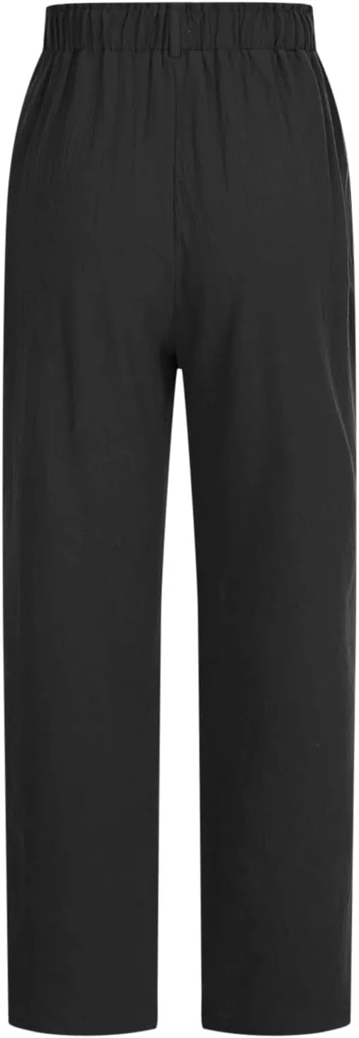 FZYLQY Casual Linen Pants Women, Womens Linen Trousers Lightweight Pants with Pockets Comfy Summer Pants Cotton Linen Pants
