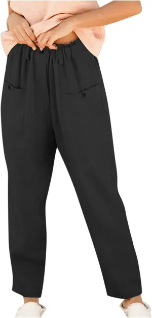 FZYLQY Casual Linen Pants Women, Womens Linen Trousers Lightweight Pants with Pockets Comfy Summer Pants Cotton Linen Pants