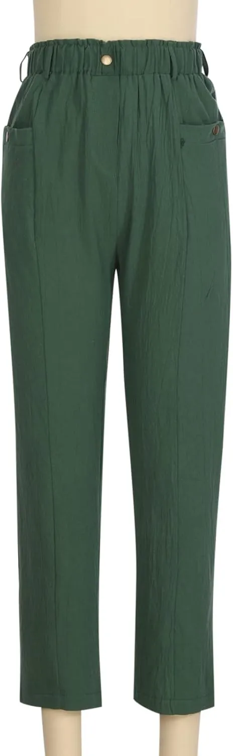FZYLQY Casual Linen Pants Women, Womens Linen Trousers Lightweight Pants with Pockets Comfy Summer Pants Cotton Linen Pants