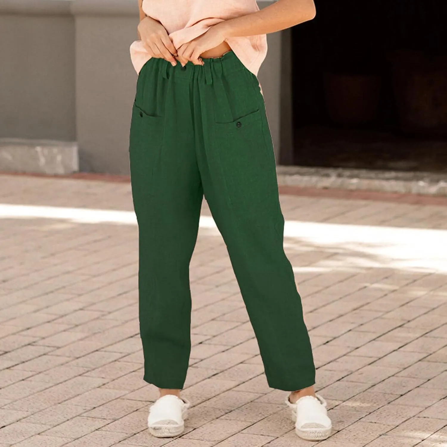 FZYLQY Casual Linen Pants Women, Womens Linen Trousers Lightweight Pants with Pockets Comfy Summer Pants Cotton Linen Pants