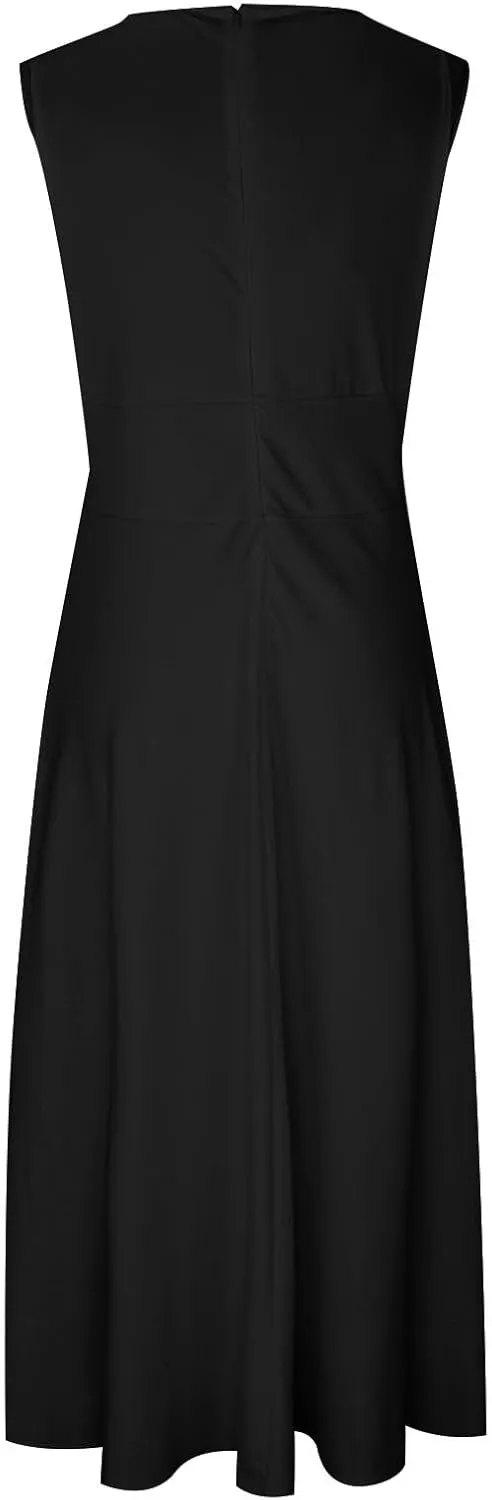 FZYLQY Sundresses for Women, 2024 Spring Summer Elegant Wrap V Neck Sleeveless Maxi Dress, Trendy Solid Flowy Beach Dress