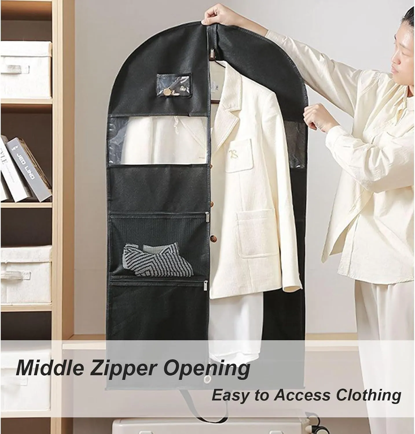 Garment Bags for Hanging Clothes for Storage and Travel, Suit Cover Bags, Non-Woven for Suits Coat, Jacket, Sweater, Shirts, Black(60x10x110cm/24x4x43in)