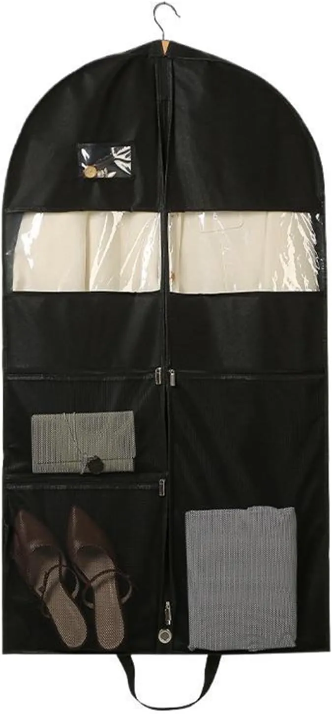 Garment Bags for Hanging Clothes for Storage and Travel, Suit Cover Bags, Non-Woven for Suits Coat, Jacket, Sweater, Shirts, Black(60x10x130cm/24x4x51in)