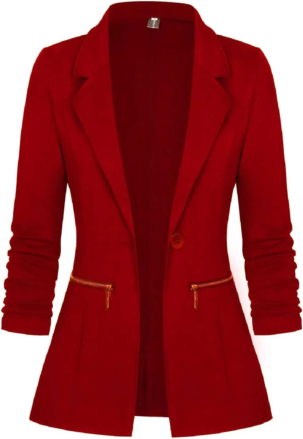 Genhoo Women's Long Sleeve Blazer Open Front Cardigan Jacket Work Office Blazer with Zipper Pockets S-3XL