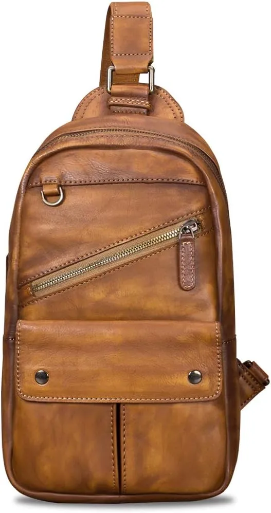 Genuine Leather Sling Bag for Men and Women Vintage Handmade Sling Backpack Shoulder Purse Crossbody Chest Bag