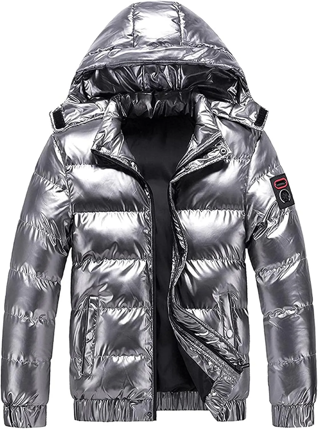 Glossy Puffer Jacket Men Quilted Insulated Jacket Zip up Padded Coat Warm Down Jacket Casual Winter Jacket Outwear