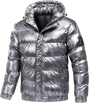 Glossy Puffer Jacket Men Quilted Insulated Jacket Zip up Padded Coat Warm Down Jacket Casual Winter Jacket Outwear