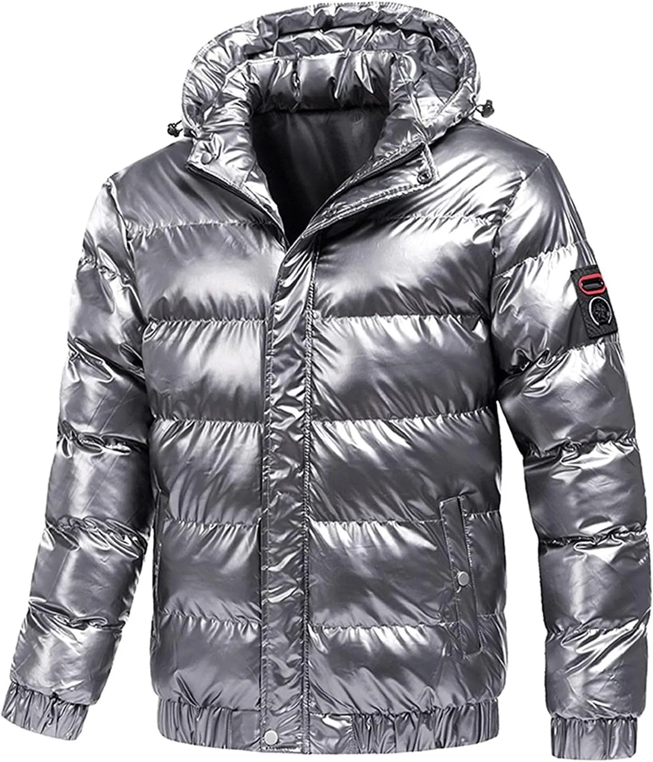 Glossy Puffer Jacket Men Quilted Insulated Jacket Zip up Padded Coat Warm Down Jacket Casual Winter Jacket Outwear