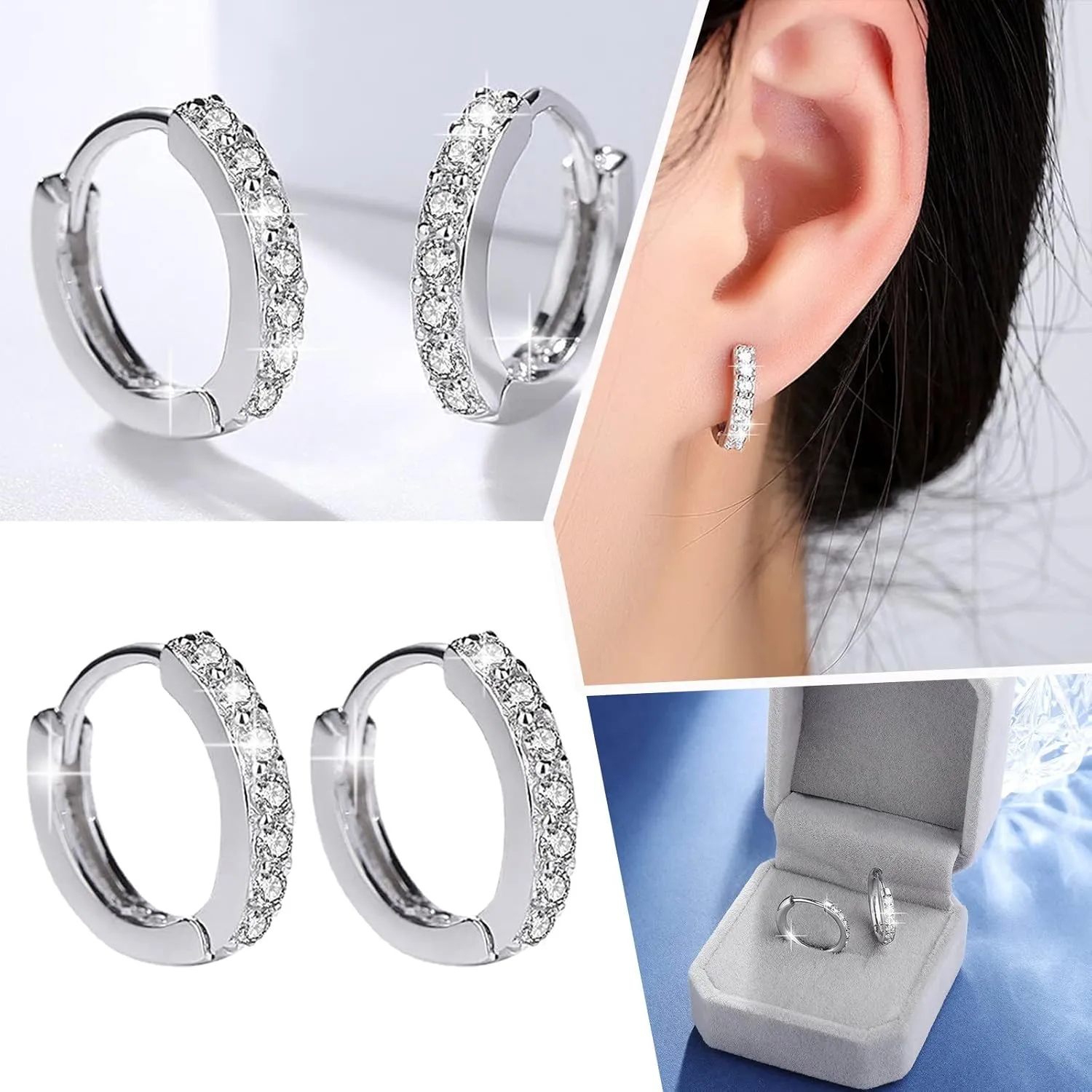 Gold Small Hoop Earrings for Women,Sterling Silver Post Cubic Zirconia Huggie Stud Trendy Jewelry Accessories Gift for Ladies