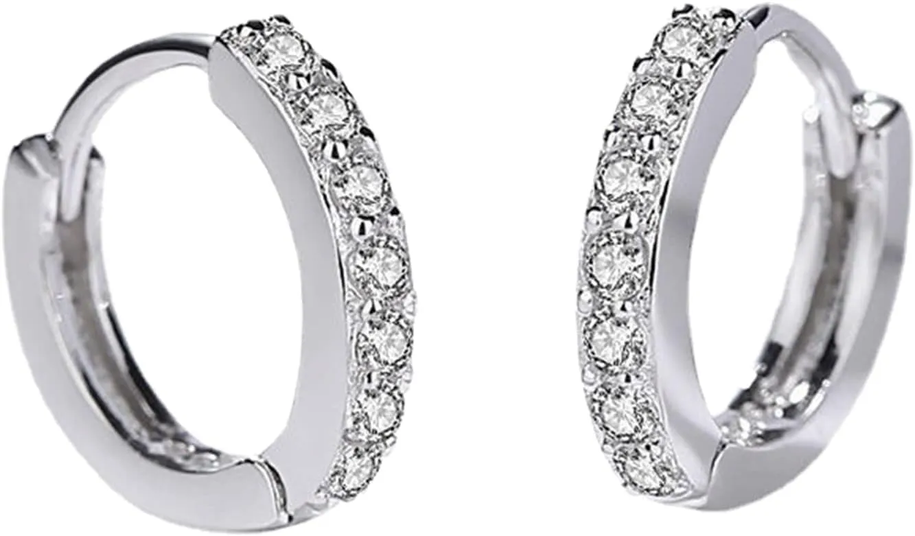 Gold Small Hoop Earrings for Women,Sterling Silver Post Cubic Zirconia Huggie Stud Trendy Jewelry Accessories Gift for Ladies