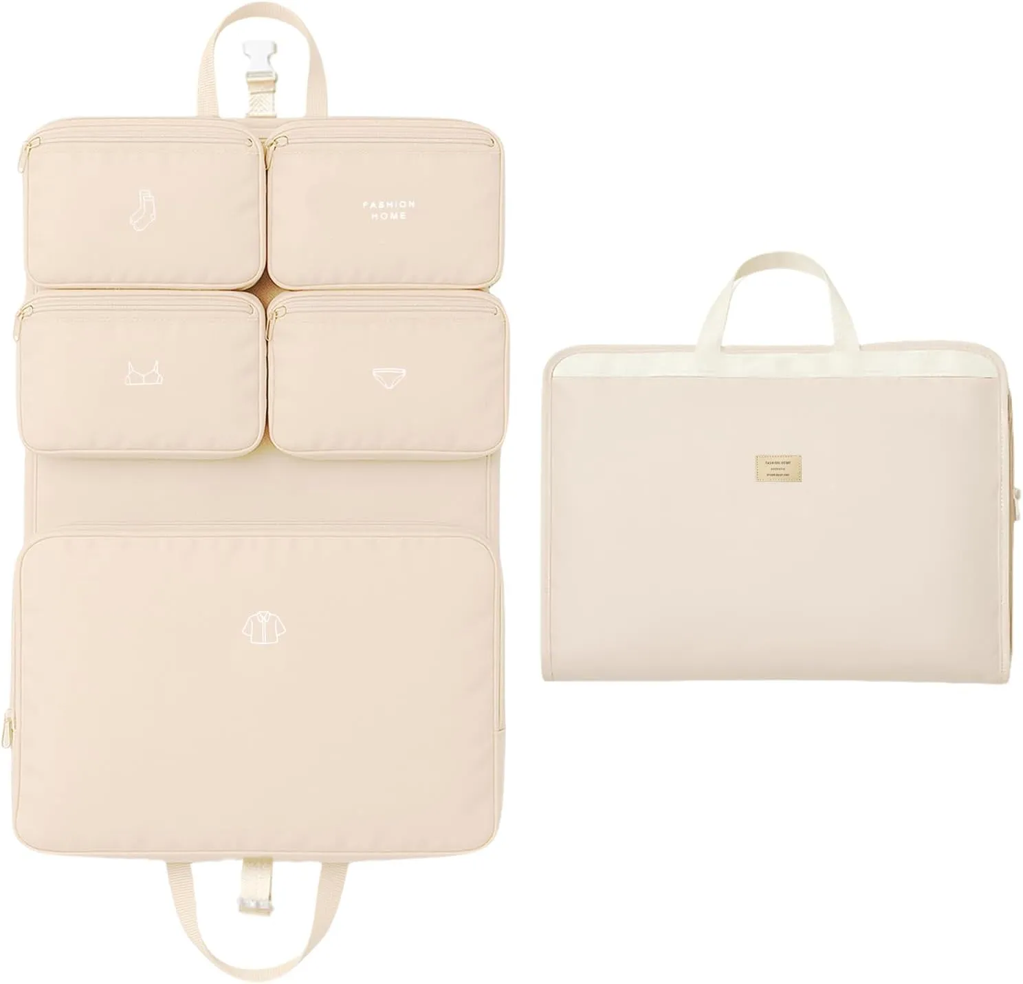 Hanging Packing Cube, Foldable Travel Organizer, Waterproof, Machine Washable, Fits 20" Carry-on, Expandable Packing Cube for Suitcase or Backpack (Beige)