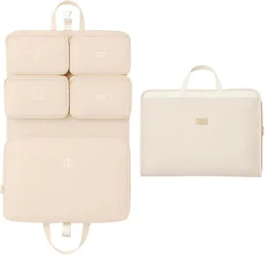Hanging Packing Cube, Foldable Travel Organizer, Waterproof, Machine Washable, Fits 20" Carry-on, Expandable Packing Cube for Suitcase or Backpack (Beige)