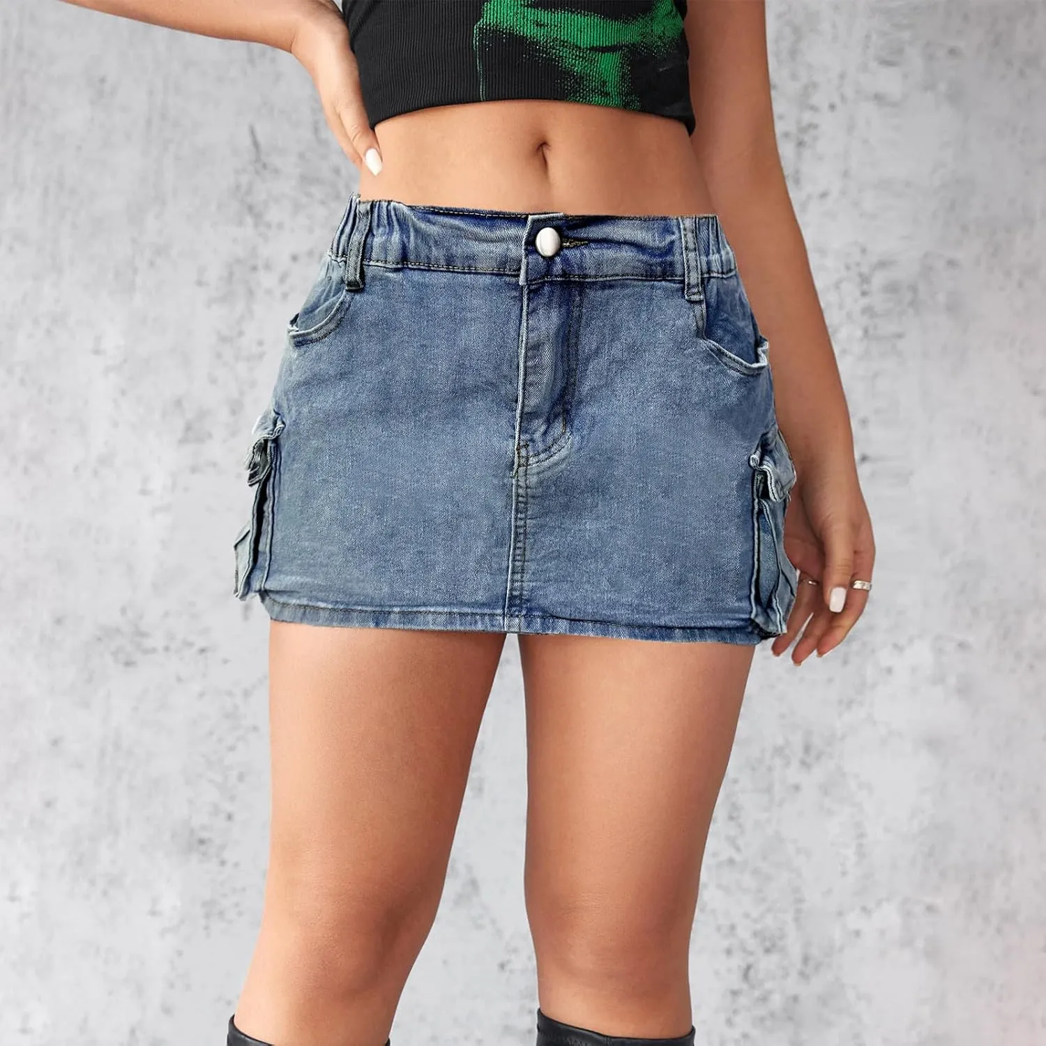 High Stretch Denim Mini Skirt with Cargo Pockets, Bodycon Jean Skirt for Women, Perfect for Casual and Party Wear