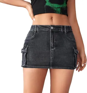 High Stretch Denim Mini Skirt with Cargo Pockets, Bodycon Jean Skirt for Women, Perfect for Casual and Party Wear