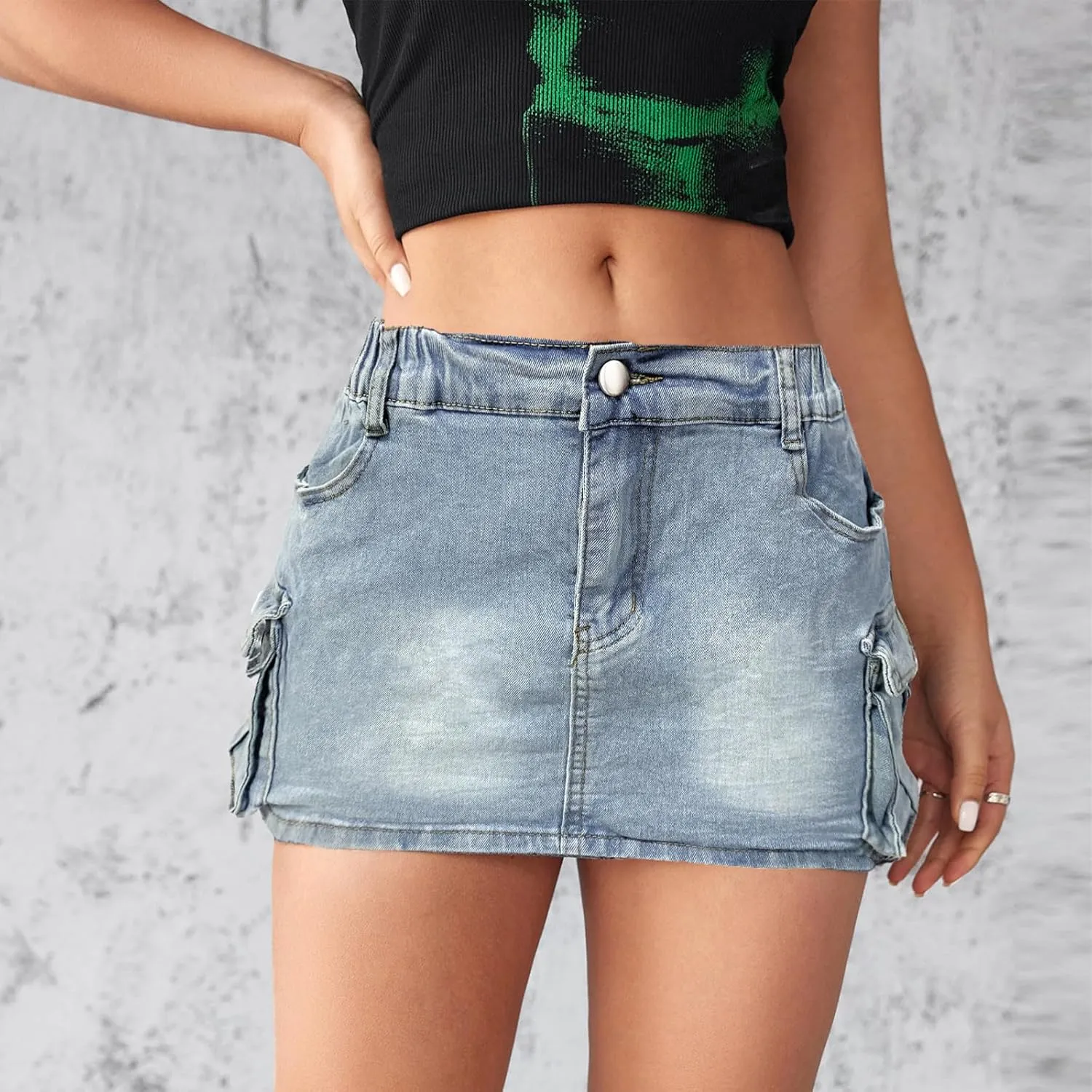 High Stretch Denim Mini Skirt with Cargo Pockets, Bodycon Jean Skirt for Women, Perfect for Casual and Party Wear
