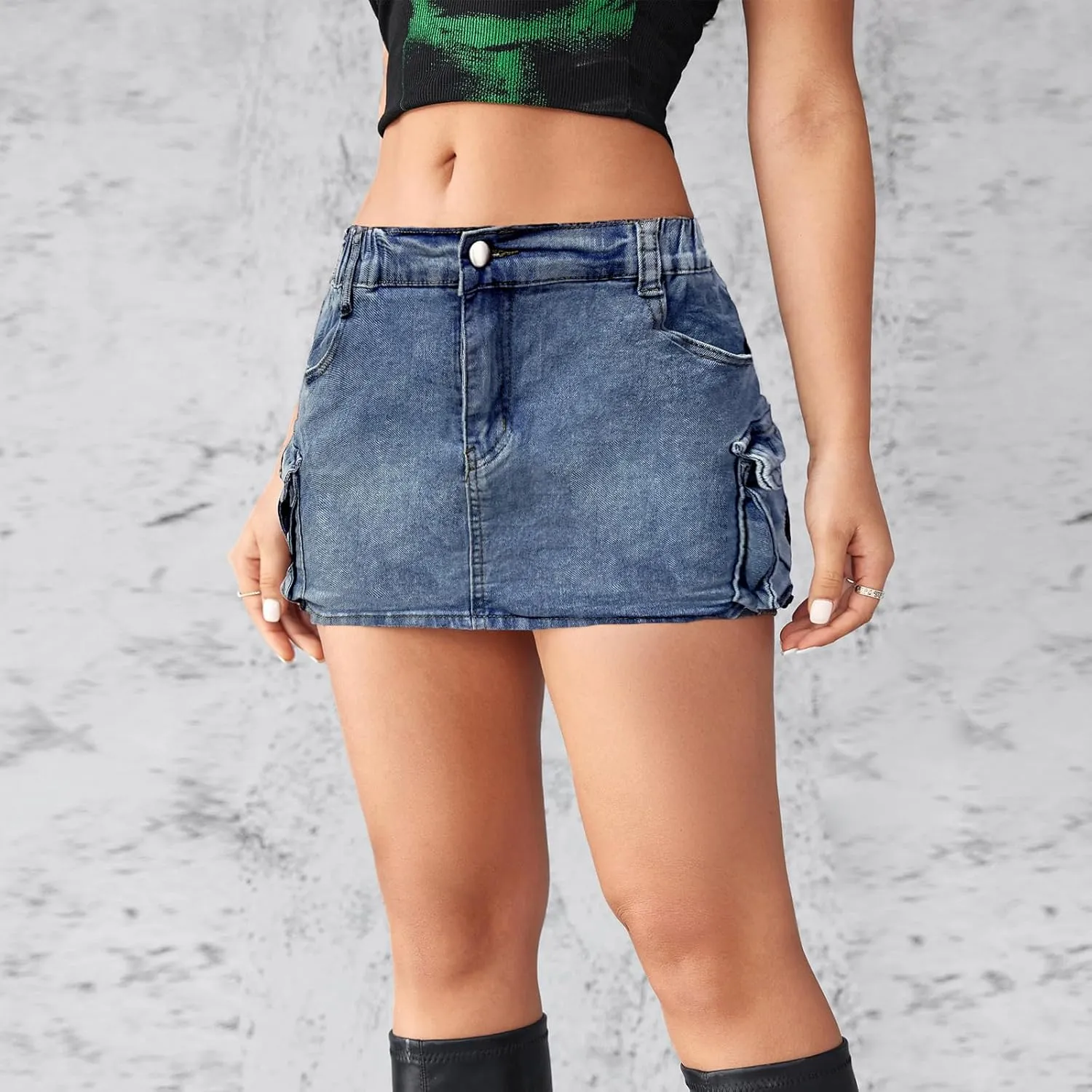 High Stretch Denim Mini Skirt with Cargo Pockets, Bodycon Jean Skirt for Women, Perfect for Casual and Party Wear