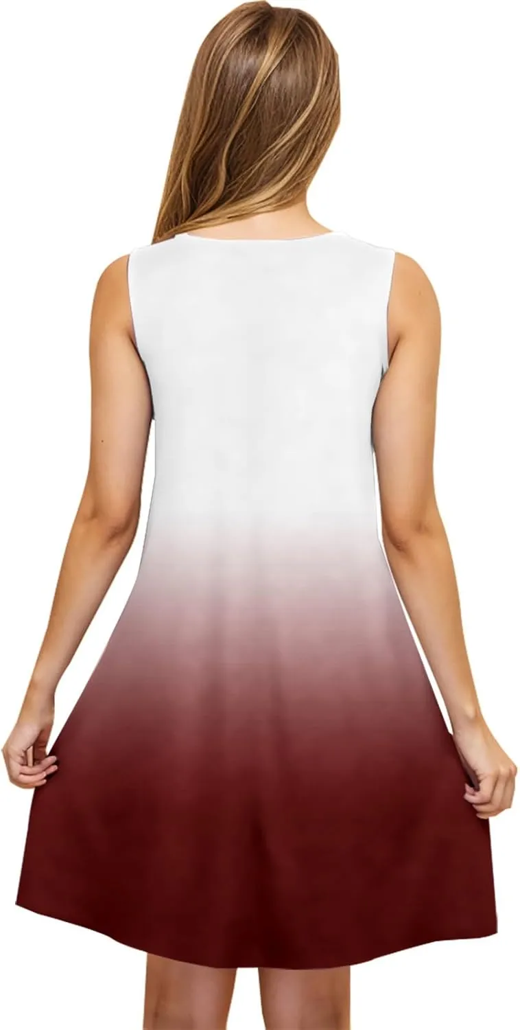 hlysgo Womens Coverup Dress 2025 Summer Sleeveless Crew Neck Mini Dress Trendy Gradient Short Beach Sundress with Pockets