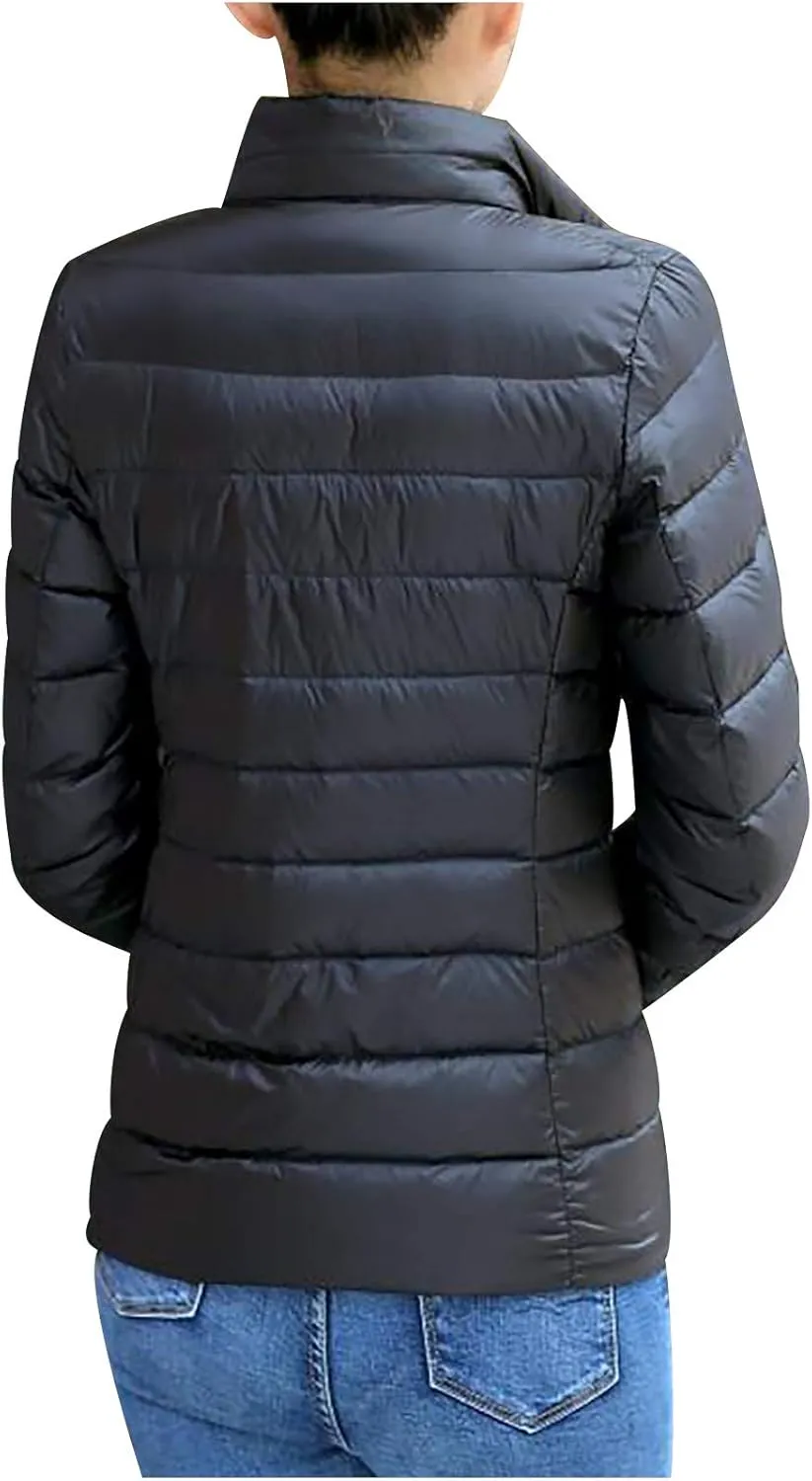 hlysgo Women's Slim-Fit Quilted Puffer Jacket Lightweight Padded Warm Winter Casual Down Coat Zip Jackets