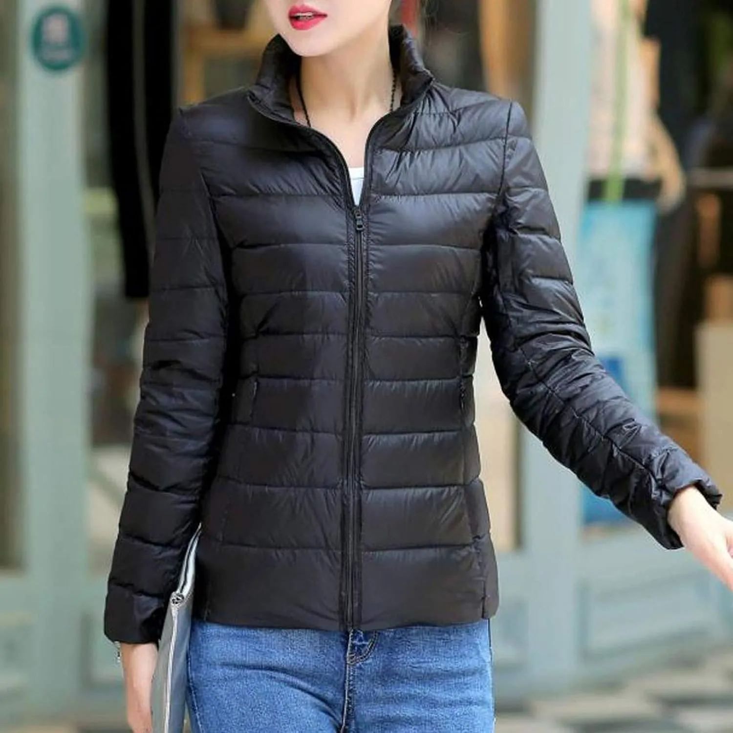 hlysgo Women's Slim-Fit Quilted Puffer Jacket Lightweight Padded Warm Winter Casual Down Coat Zip Jackets