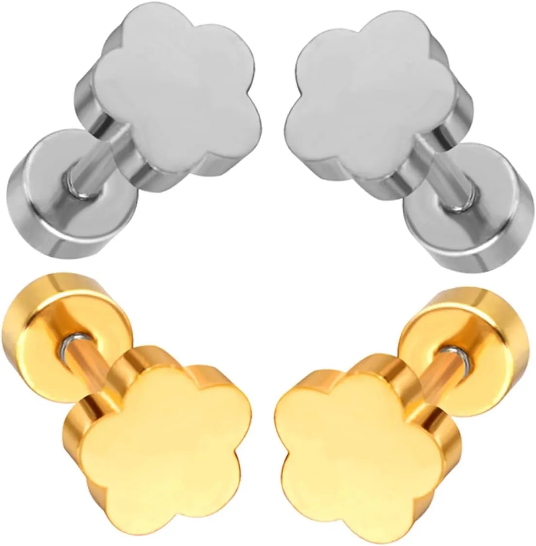 Homoyoyo 2 Pairs Minimalist Flower Ear Studs for Women Stylish Screw Back Earrings Lightweight Versatile Jewelry for Everyday Wear and Special Occasions