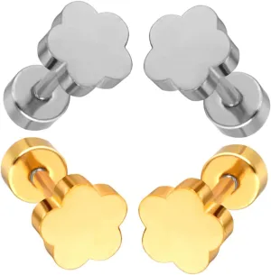 Homoyoyo 2 Pairs Minimalist Flower Ear Studs for Women Stylish Screw Back Earrings Lightweight Versatile Jewelry for Everyday Wear and Special Occasions