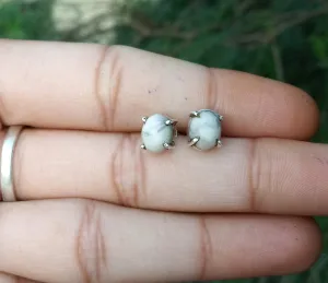 Howlite Studs Earrings, White Buffalo Jewelry, Minimalist Studs, Marble Gemstone Earrings, White Turquoise Posts Studs, Sterling Silver Studs, Southwestern Studs, Promise Jewelry, Gifts, Prong Studs