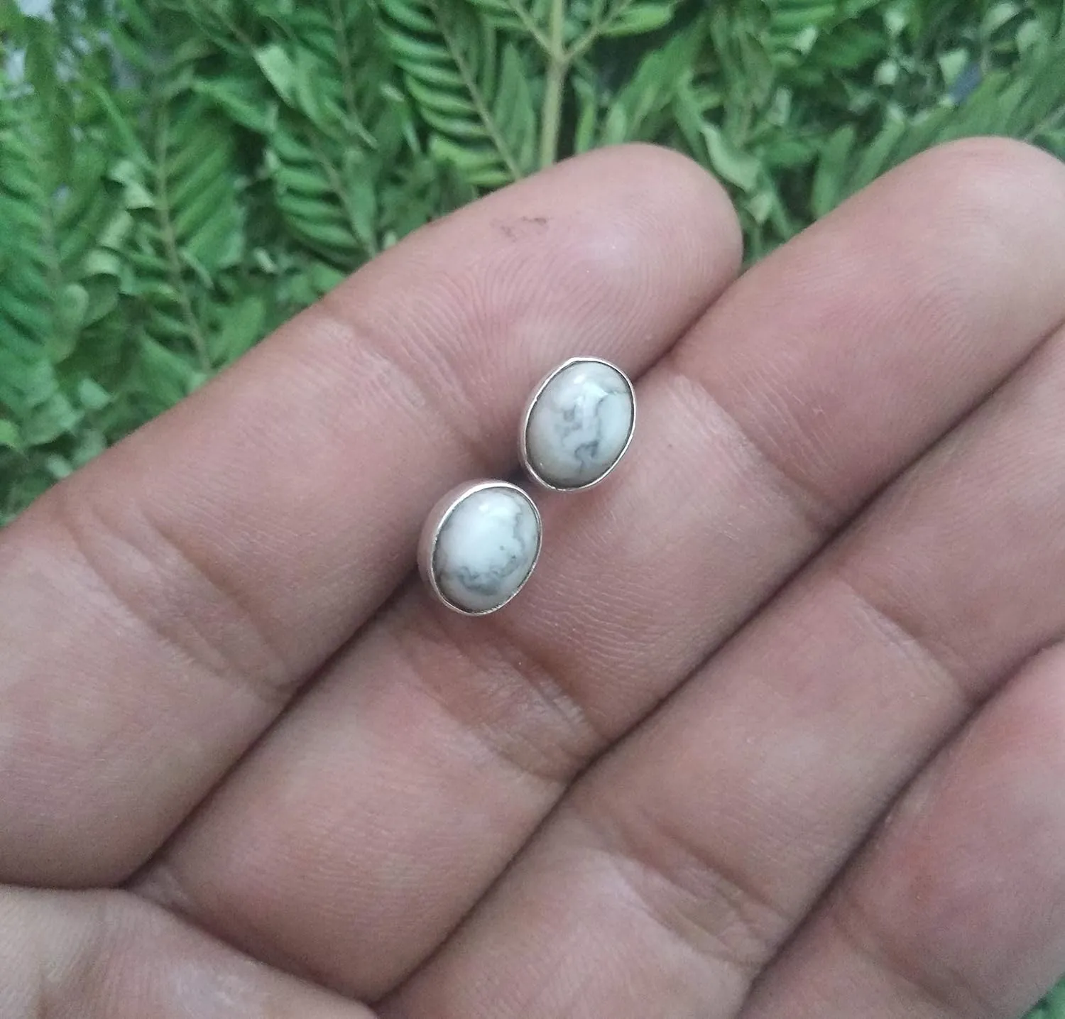 Howlite Studs Earrings, White Turquoise Posts Studs, Sterling Silver Studs, Southwestern Studs, Promise Jewelry, Gift For Her/Him, White Buffalo Jewelry, Minimalist Studs, Marble Gemstone Earrings